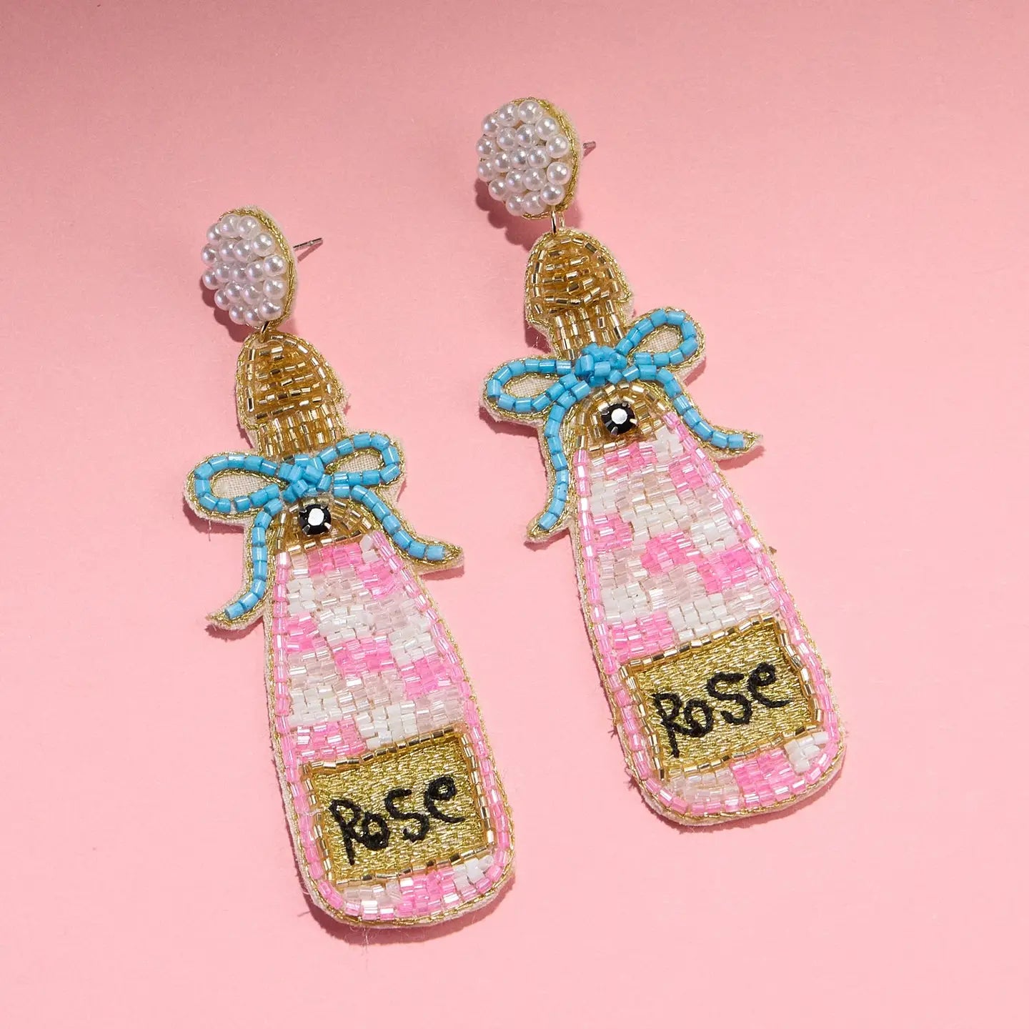 Beaded Rosé Bottle Earrings – Fun Statement Jewelry image 0