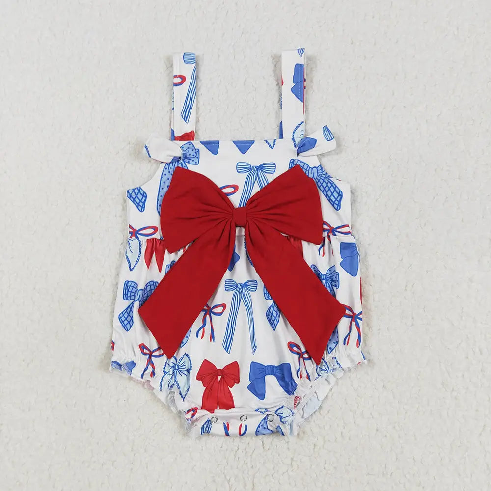 Baby Infant Girls 4th of July Big Bows Straps Rompers image 0