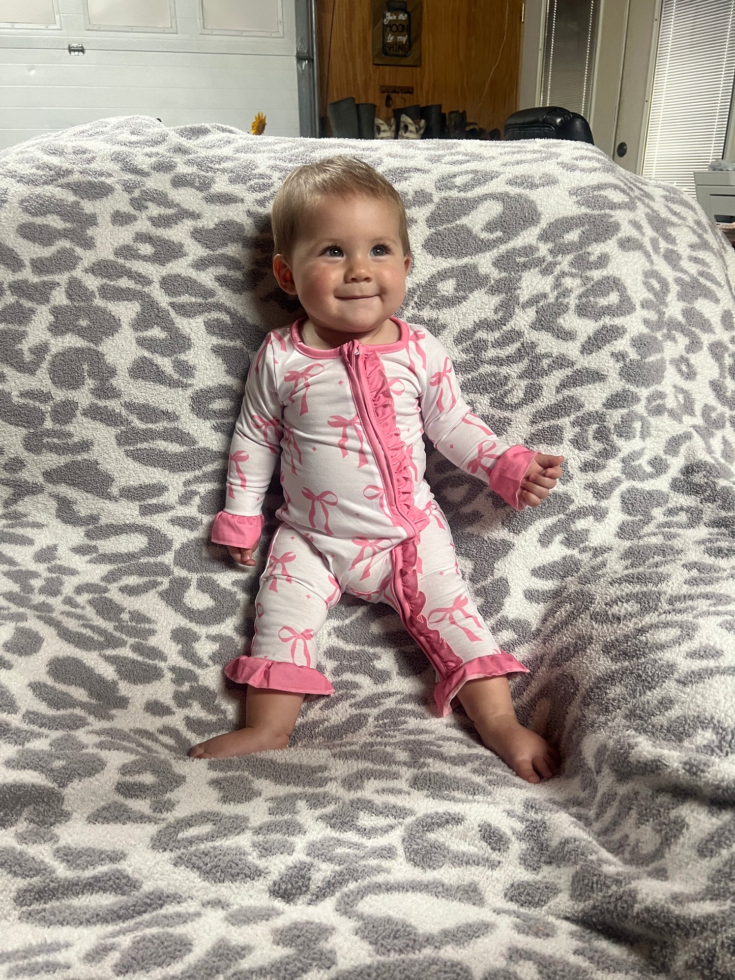 Baby Girl Bow Printed Zip Sleeper