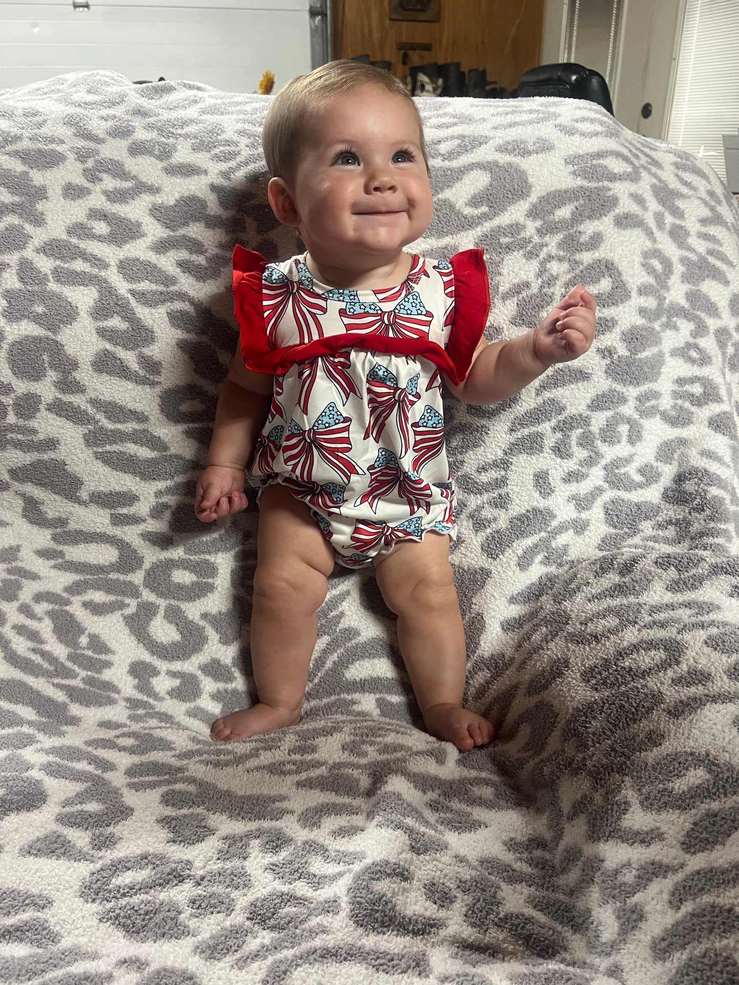 Baby Girl Bow Printed Patriotic Bubble