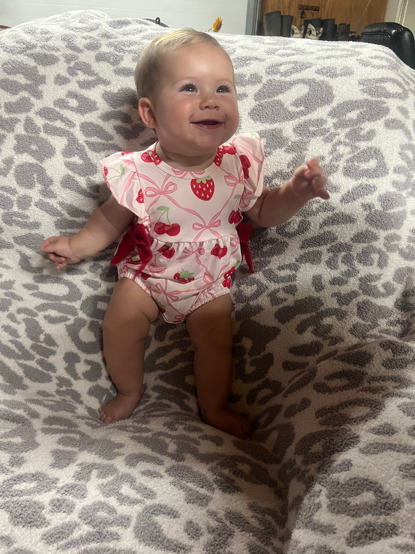 Baby Girl Bubble with Strawberry Bow Print