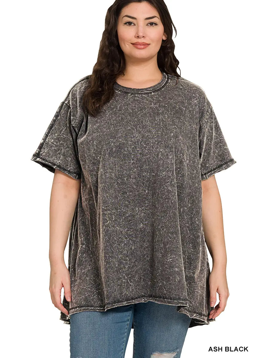 Plus Crinkle Washed Cotton Drop Shoulder Oversized image 0
