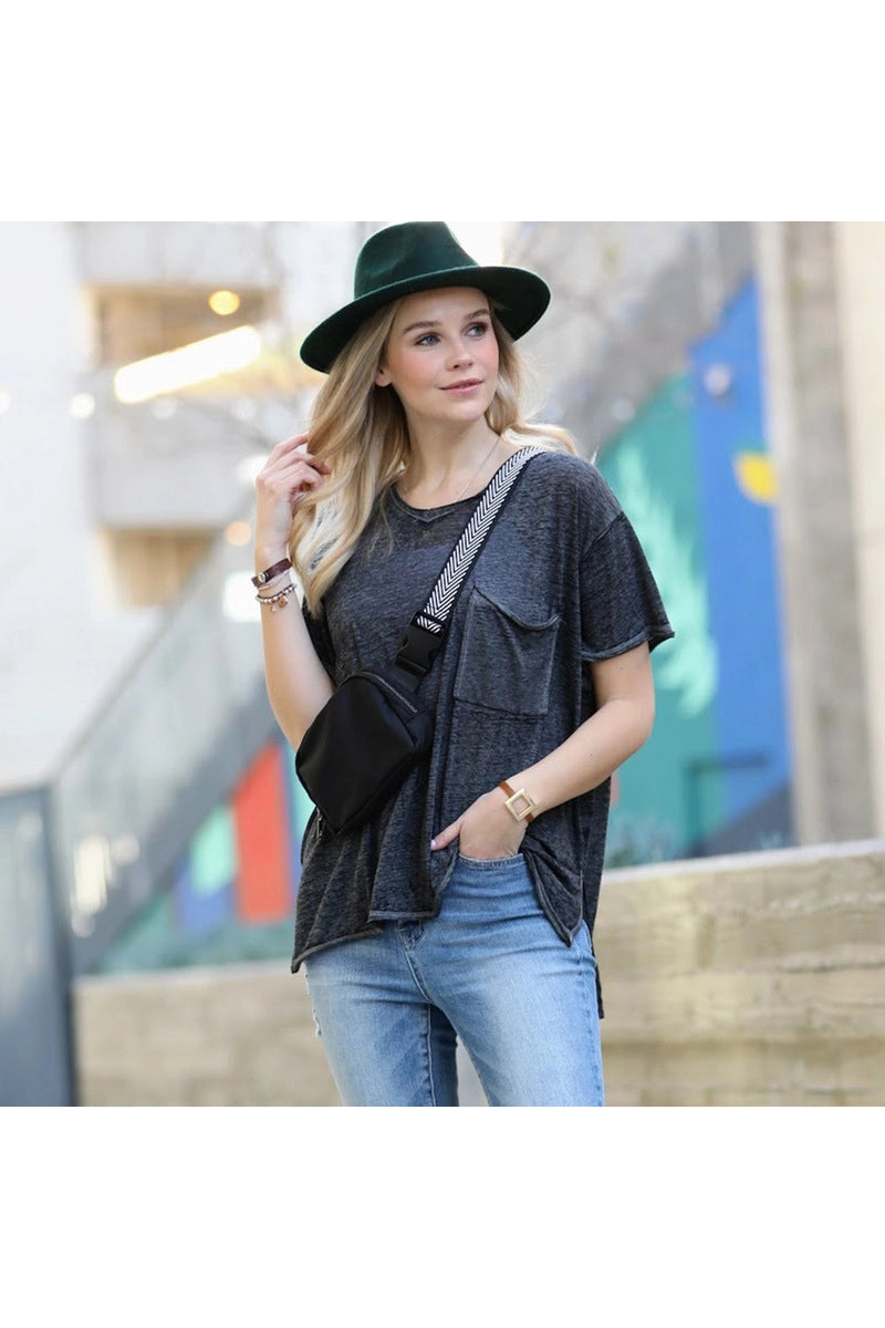 Hi-Low Short Sleeve Round-Neck Top