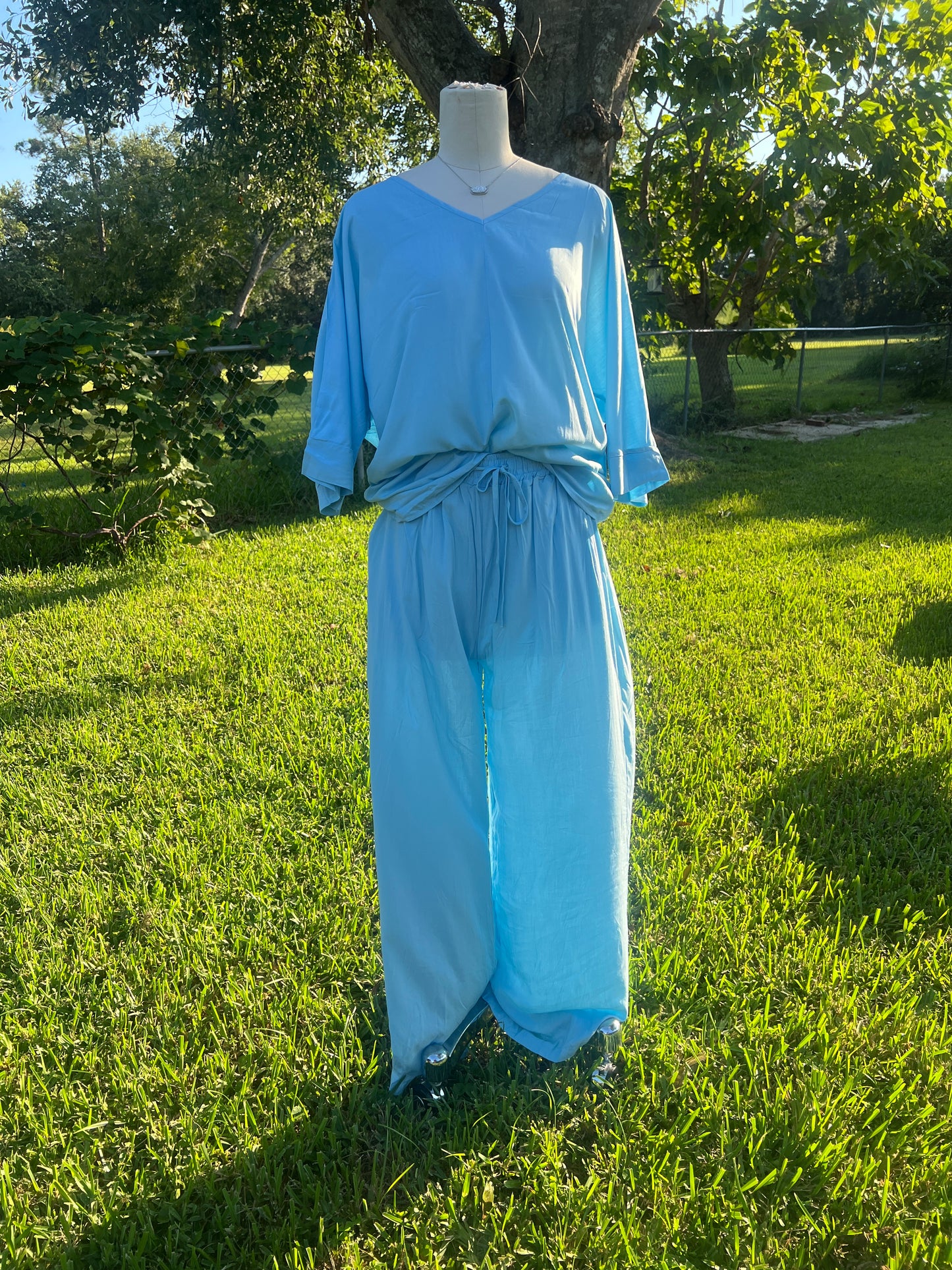 Casual Lazy V-Neck T-Shirt & Pants Set 2pc