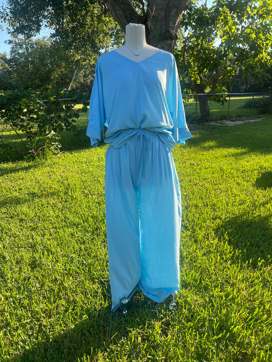 Casual Lazy V-Neck T-Shirt & Pants Set 2pc