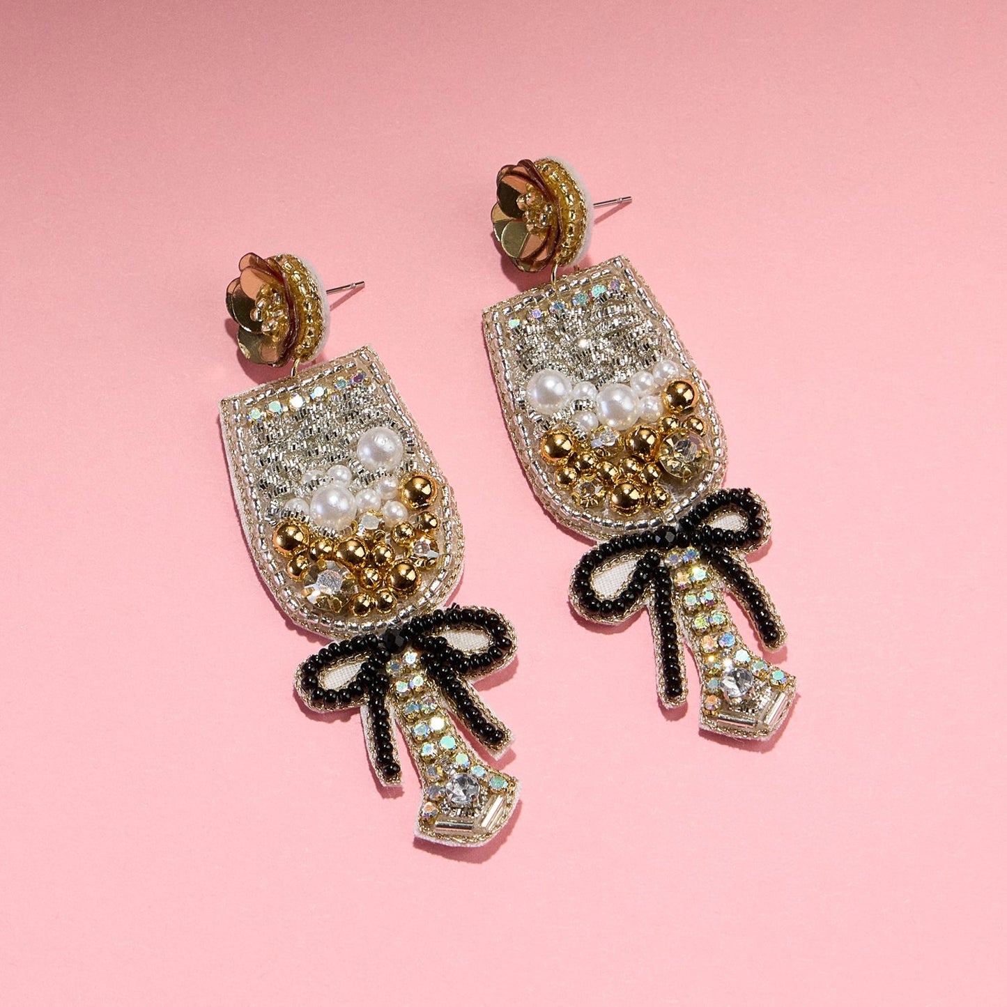 Beaded Champagne Glass Earrings – Elegant Statement Jewelry image 0