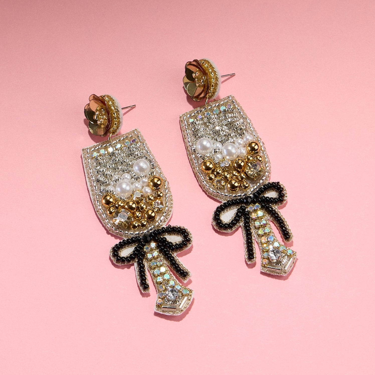Beaded Champagne Glass Earrings – Elegant Statement Jewelry image 0