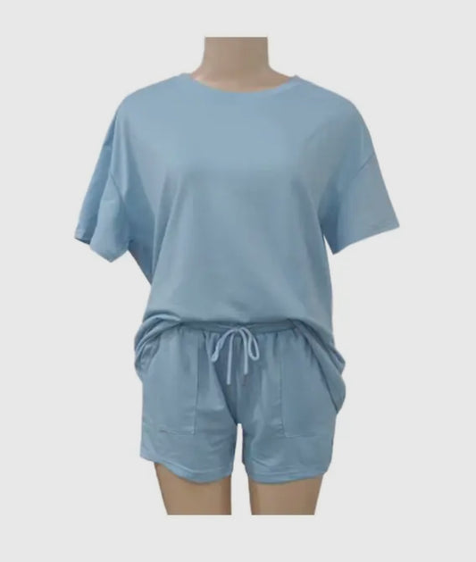 Half Sleeve Basic T-Shirt 2-Piece Shorts Set