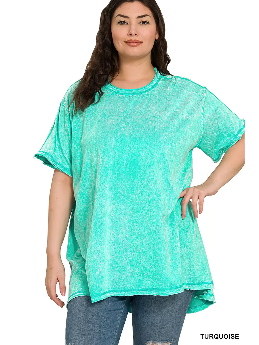 Plus Crinkle Washed Cotton Drop Shoulder Oversized image 1