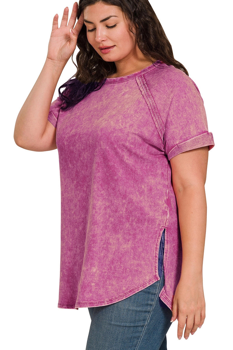 Plus Size French Terry Acid Wash Raw Edge Raglan image 1